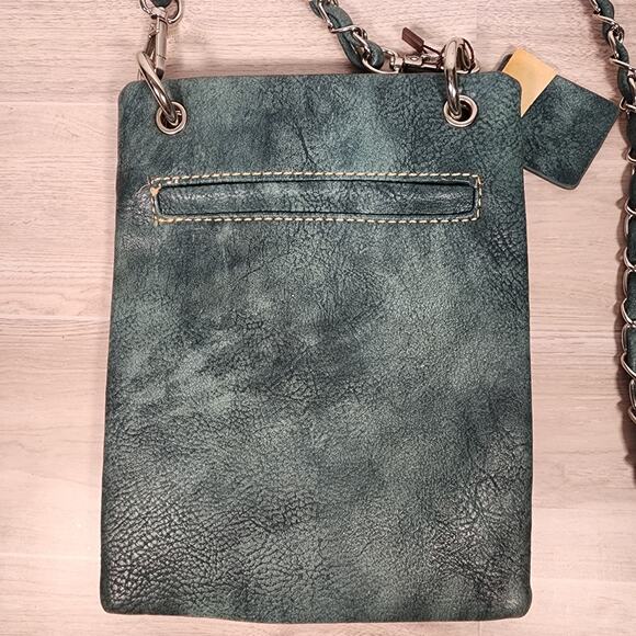 P&G Rhinestone Western Turquoise Cross Metal Studded Crossbody Messenger Bag NWT - Picture 3 of 11